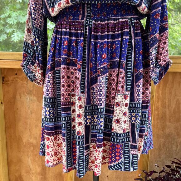 American Eagle Dress Colorful Patchwork Print Mini Boho Dress Size M - Picture 6 of 12